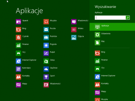 pasek wyszukiwania Windows 8 menu start