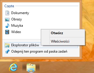 właściwości eksplorator Windows 8