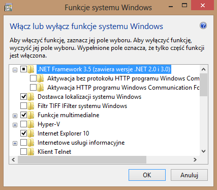 włącz lub wyłącz funkcje systemu Windows 8