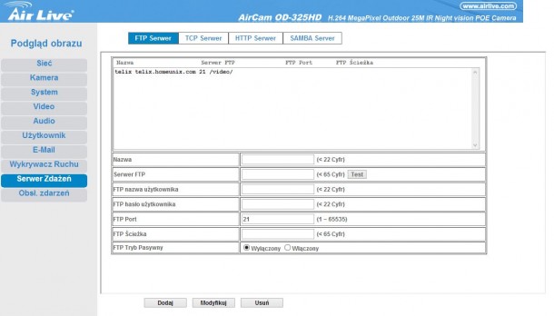 OD-325HD serwer zdarzen