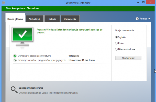Windows Defender, program antywirusowy Windows 8