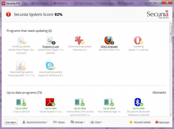 automatyczna aktualizacja programów, Secunia