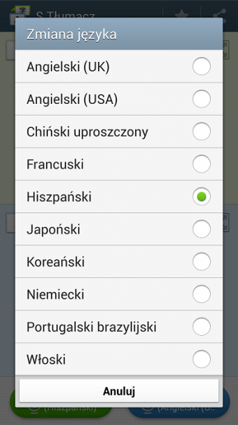 Galaxy S4 lista S Tłumacz