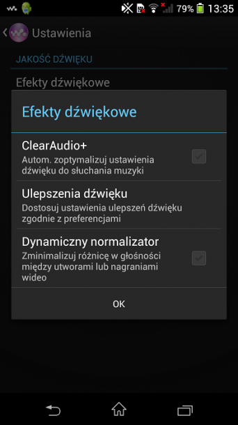 Sony Xperia Z1 Honami automatyczne ulepszenia dźwięku