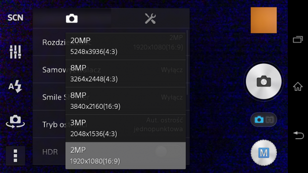 Sony Xperia Z1 Honami rozdzielczości zdjęć aparatu