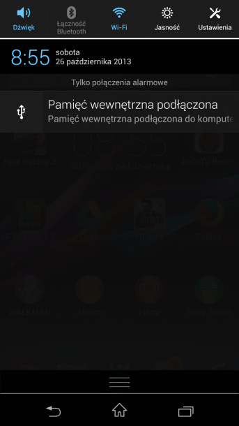 Sony Xperia Z1 Honami szufladka powiadomień