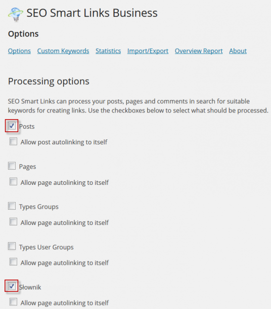 SEO smart links ustawienia