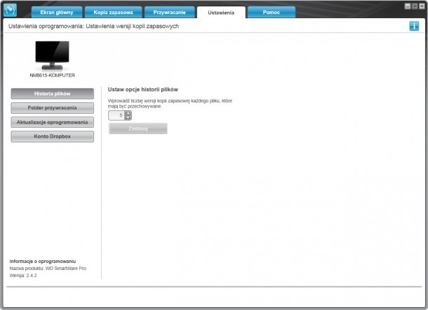 WD SmartWare ustawienia