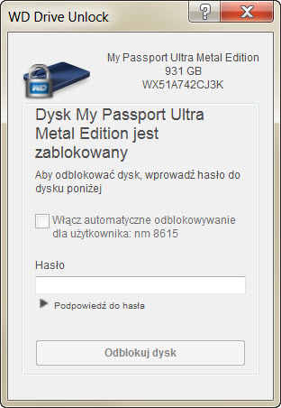 WD dysk na hasło