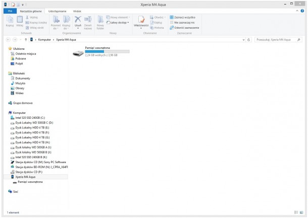 Sony Xperia M4 Aqua - miejsce w pamięci na komputerze