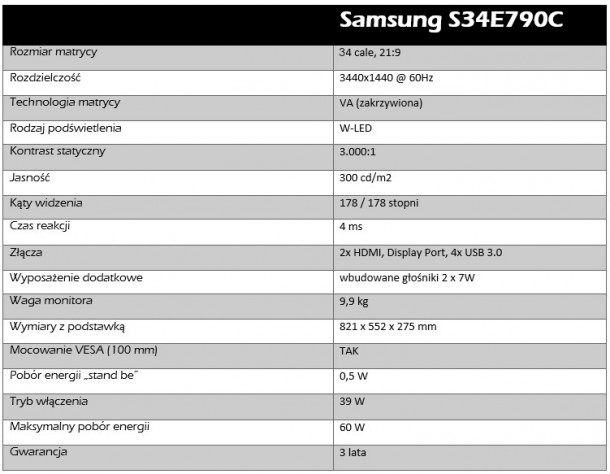 samsung s34e790c specyfikacja techniczna