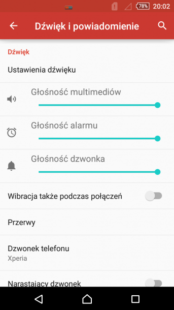 sony xperia m4 aqua menu dźwięki