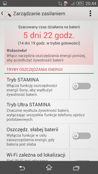 sony xperia z3 compact tryby pracy baterii