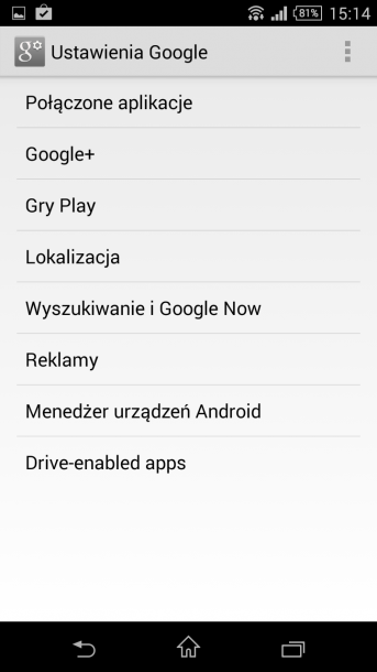 xperia z3 compact menu ustawienia google