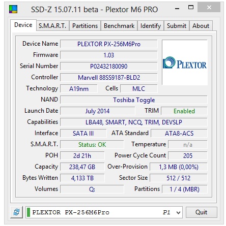 Plextor M6 PRO 256GB specyfikacja techniczna