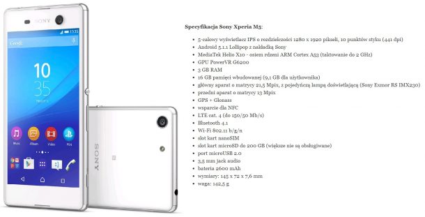 sony xperia m5 - specyfikacja