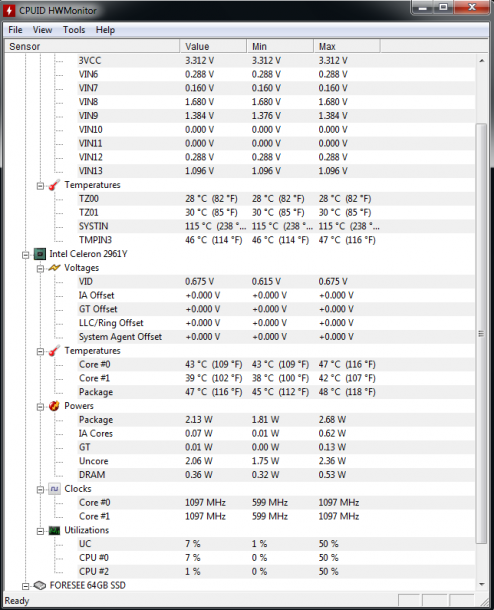 zotac 321 nano - tempy spoczynek