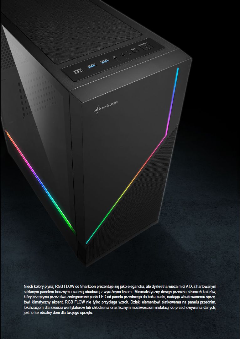 Sharkoon RGB Flow 2 Płyń z czasem – Obudowa gamingowa Sharkoon RGB FLOW