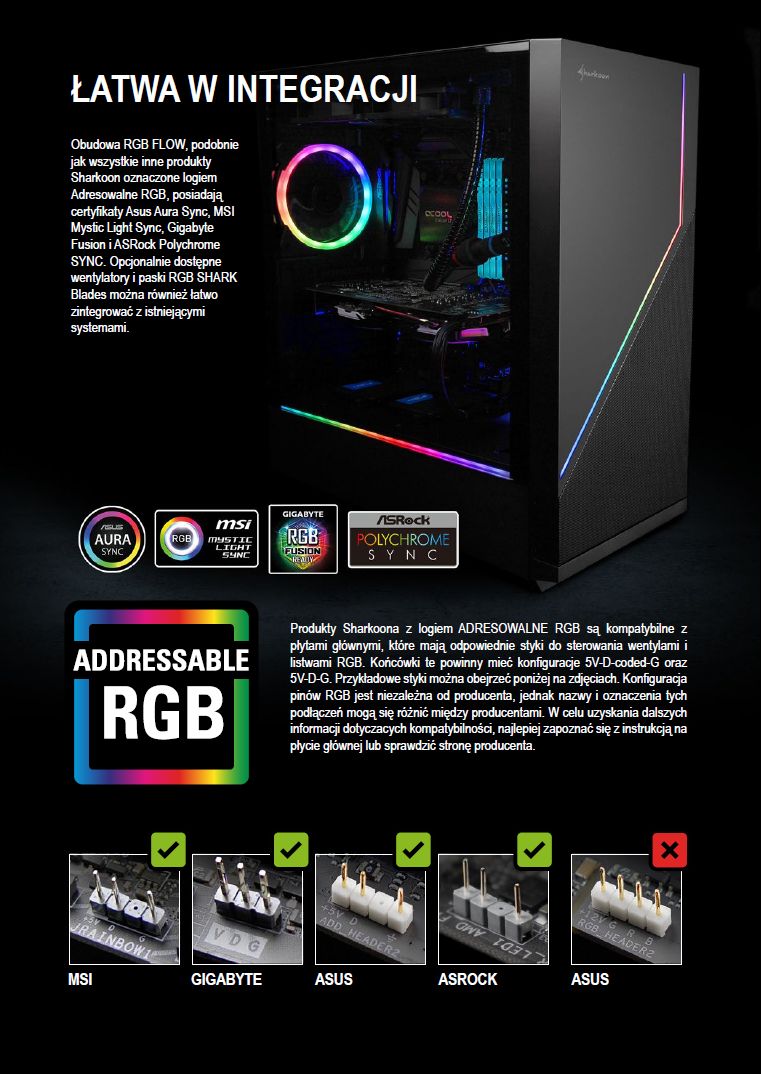 Sharkoon RGB Flow 5 Płyń z czasem – Obudowa gamingowa Sharkoon RGB FLOW