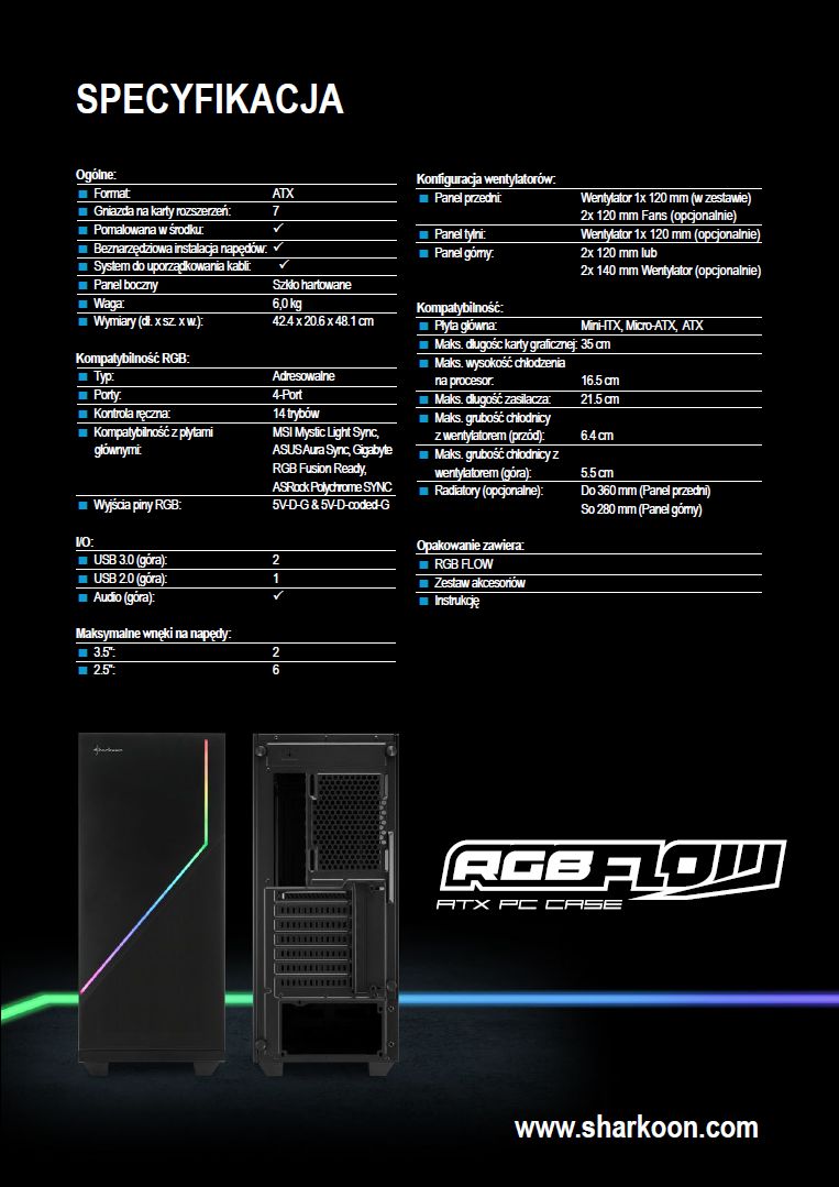 Sharkoon RGB Flow 8 Płyń z czasem – Obudowa gamingowa Sharkoon RGB FLOW