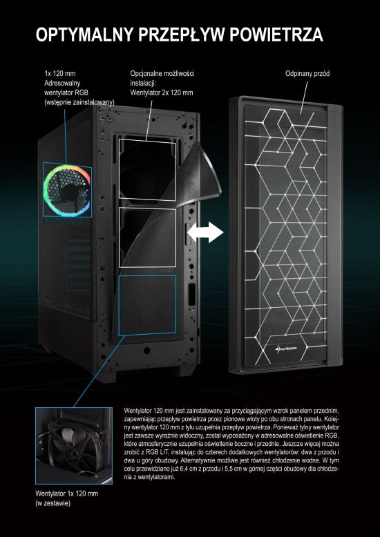 Sharkoon RGB LIT pl 550 4 Seria RGB LIT – Sharkoon w futurystycznej odsłonie Obudowa Sharkoon RGB LIT