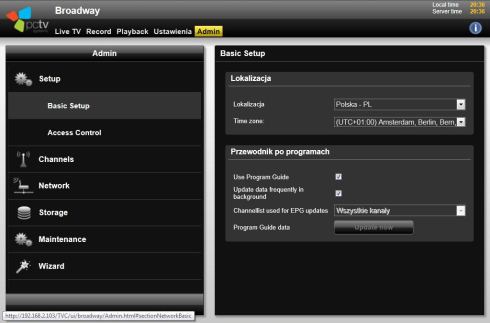 ustawienia PCTV Broadway 