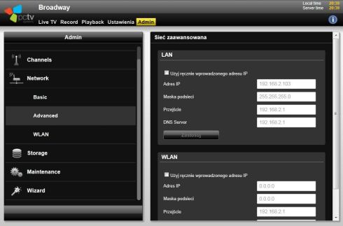 ustawienia sieci PCTV Broadway 