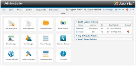 Joomla panel administratora, administracja Joomla