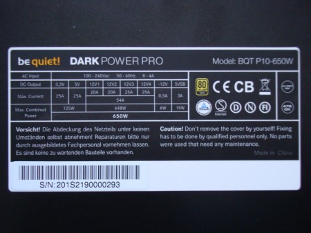 zasilacz be quiet! Dark Power Pro 10 tablica znamionowa