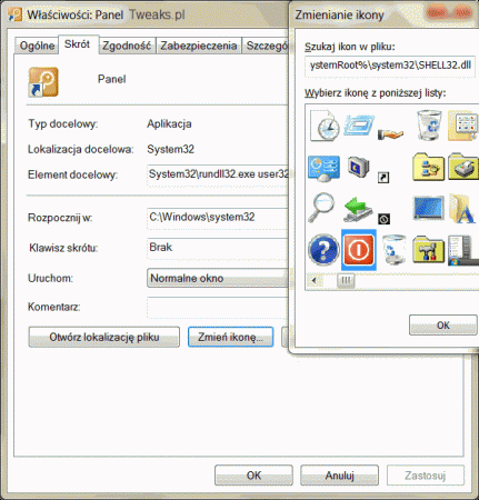 Właściwości skrótu, zmiana ikony skrótu