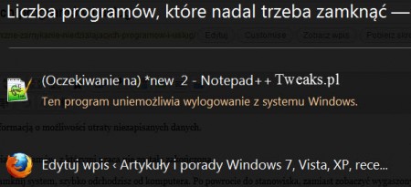 automatyczne zamykanie wszystkich programów, zamykanie programów, komunikat zamykania