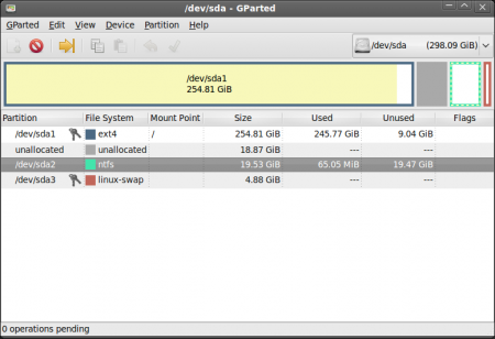 gParted, zmiana rozmiaru partycji