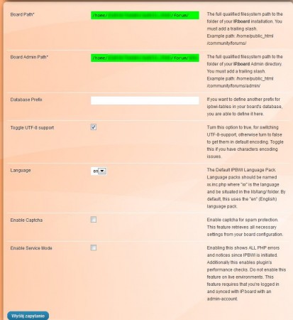 integracja forum IPB z WordPress, IPBWI ustawienia