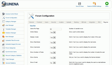 forum Kunena, panel zarządzania forum, forum Joomla