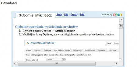 osadzanie dokumentów Joomla, podgląd dokumentów Joomla