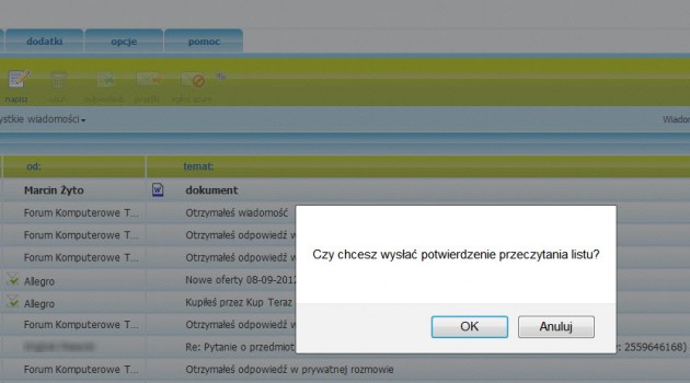 potwierdzenie przeczytania poczta WP.pl, potwierdzenie odbioru