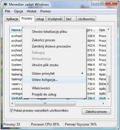 Ustawianie koligacji procesora
